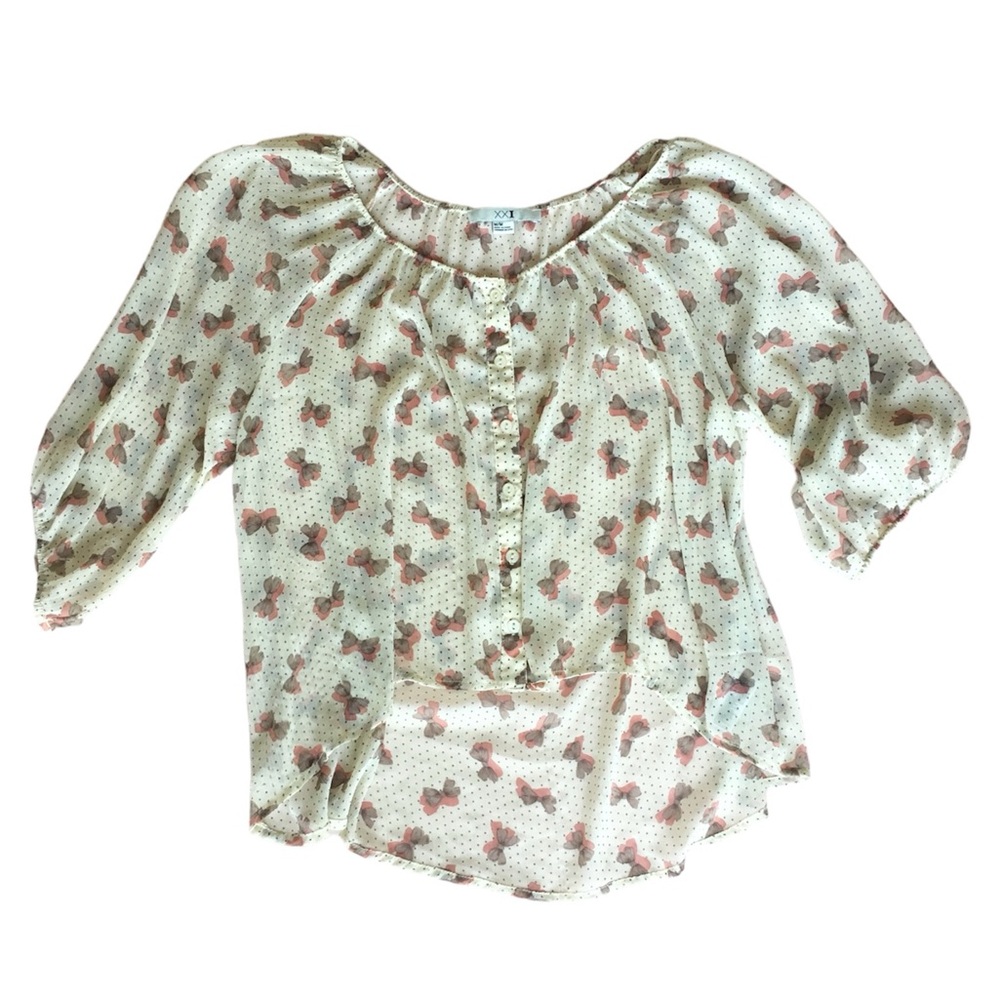 SHEER POLKADOT & BOWTIE BLOUSE • SIZE M • XXI (F21)
